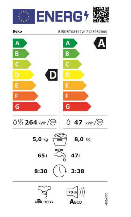 Mașină de spălat cu uscător încorporabilă Beko HITV8736B0W, 8/5 kg - stare excelenta