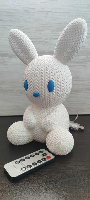 Детска нощна лампа с дистанционно - плетено зайче