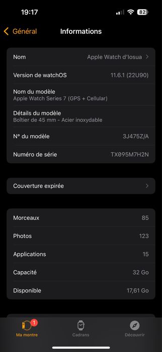 Apple watch series 7 Stainless Steel 45 mm, safir