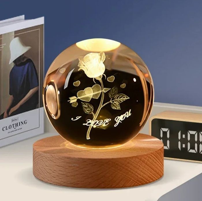 Lampă USB Glob cristal K9. Gravat laser. Lumină caldă. Diferite modele