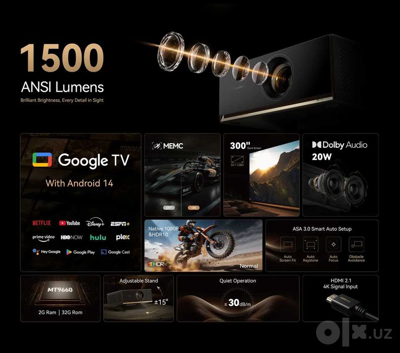 Проектор Wanbo X7 Pro Max 2027 ANSI 1500  Google TV 14  MEMC 300"