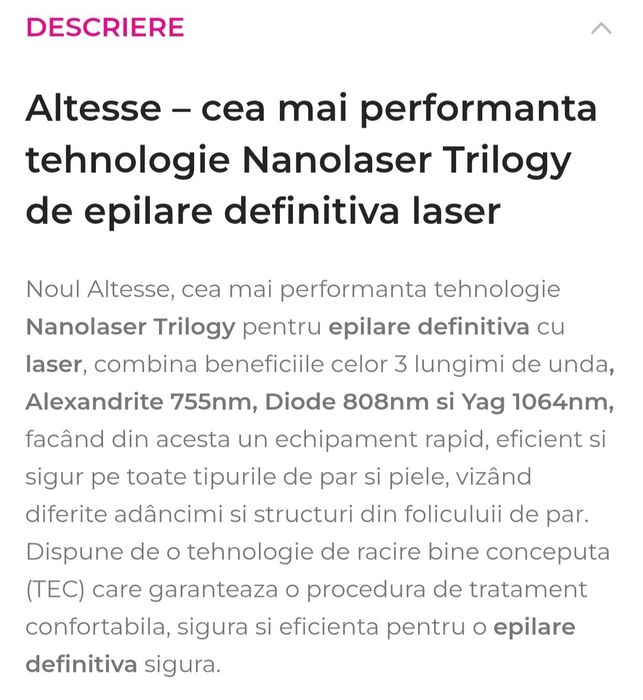 Epilator laser Altesse - Rowe - posibilitate rate , pret cu TVA