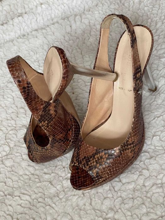 Sandale dama piele naturala sarpe toc cui argintiu Baldinini Italia