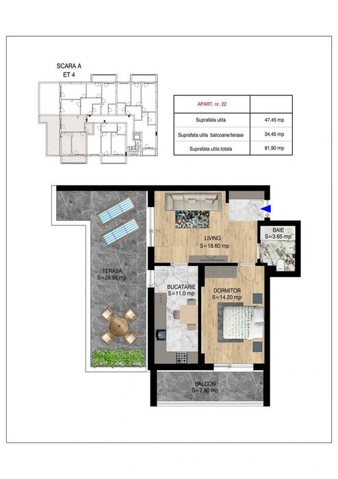 Apartament 2 camere terasa Pallady 15 min metrou Nicolae Teclu