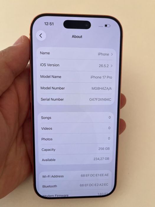 Iphone 17pro 256GB 92% bat