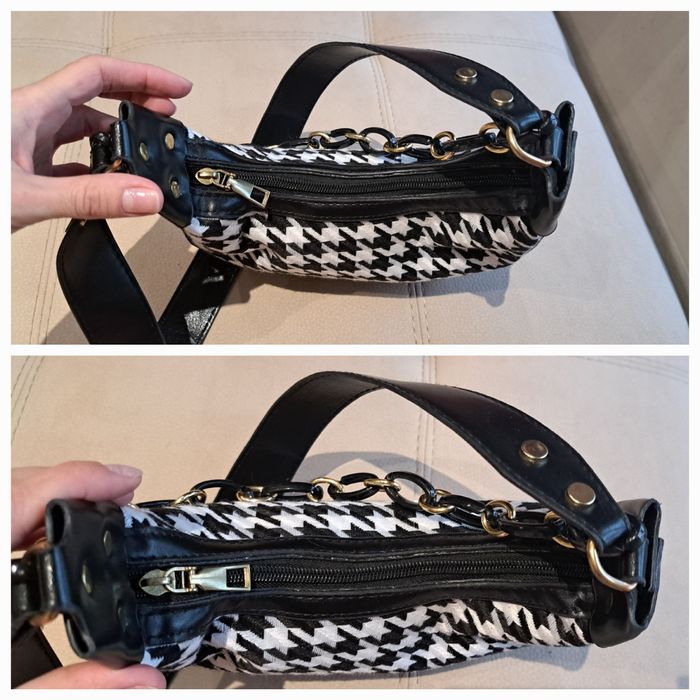 Нова мини дамска чанта от текстил и еко кожа.