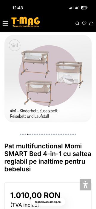 Pătuț bebe Momi smart multifunctional si saltea cocos plus câteva lenjerii bumbac!
