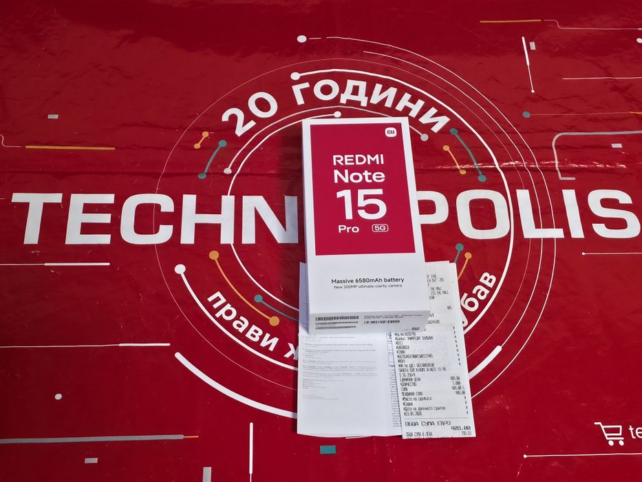 ЧИСТО НОВ 256GB Redmi Note 15 Pro 5G Технополис Гаранция 2028 Titanium