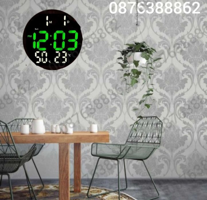 Електронен часовник с голям кръгъл лед дисплей и дистанционно