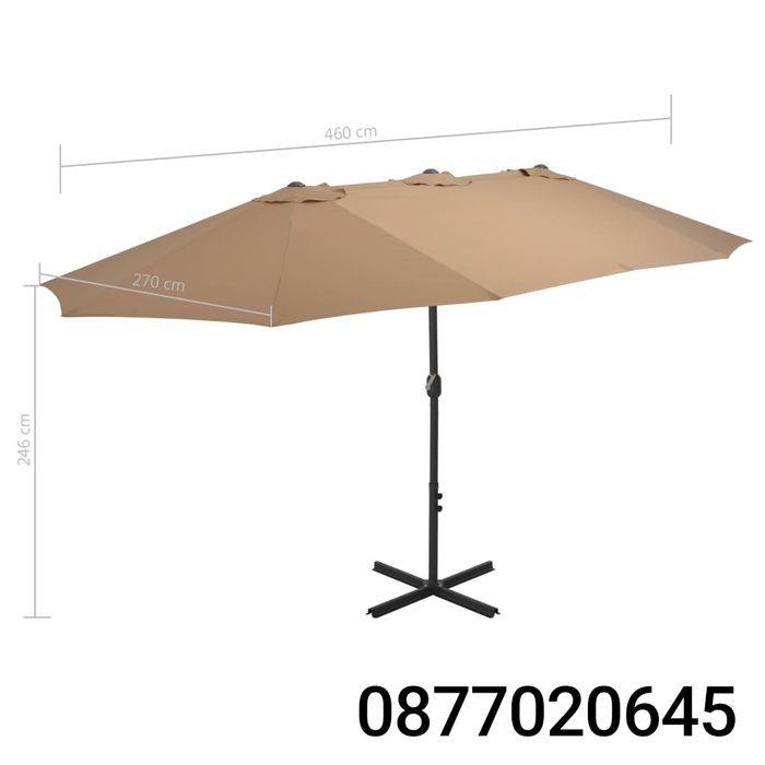 Градински чадър  UV защита, 460x270x240 см, Бежов