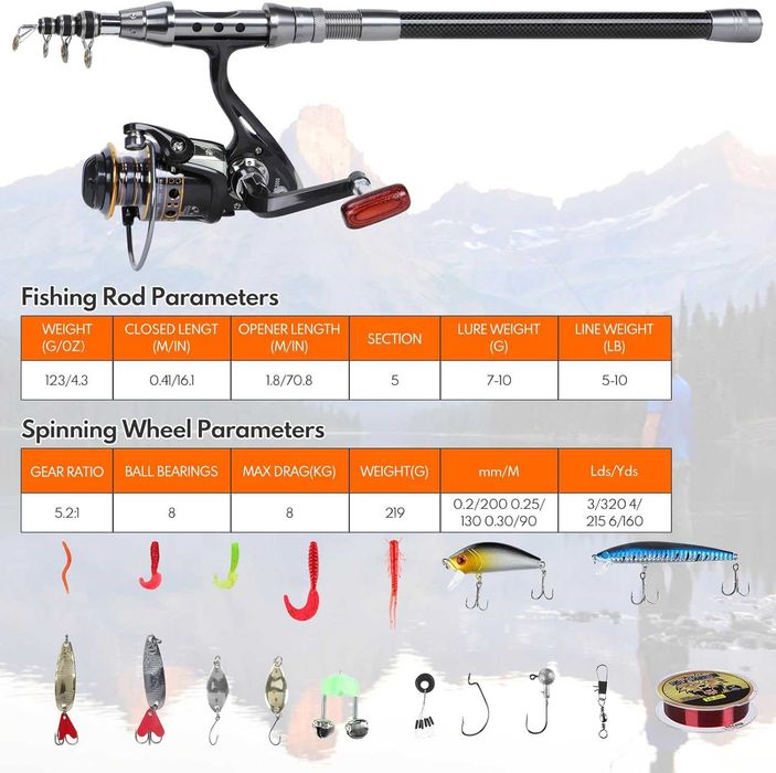 Undiță telescopică de pescuit 1,8 m,cu geantă de transport set pescuit