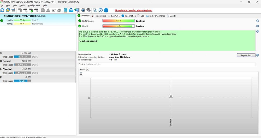 NVMe Toshiba 512GB 93%