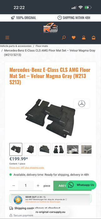 Set Covorase Noi velour originale Mercedes Benz CLS W257 model 2018-2024 Mercedes E class W213 2016+