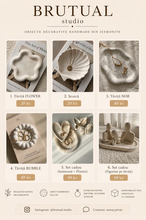 Tăviță decorativă handmade din jesmonite