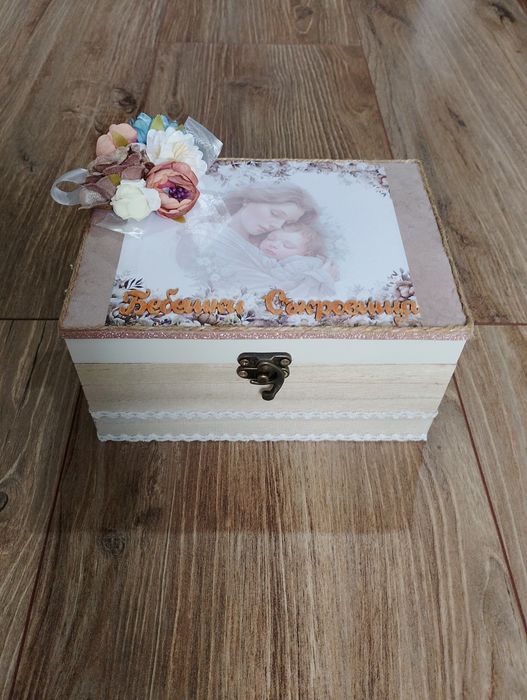 Дървена кутия за бебешки съкровища, подарък за бебе