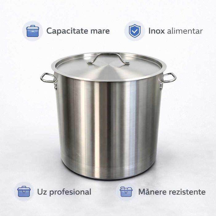 Oala inox profesionala 70 Litri diametru 45 cm pentru gatit volum mare