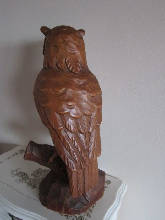 cadou rar Black Forest Owl 1950 Bufnita sculptura lemn Germania 1950