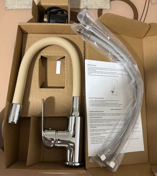 Baterie bucatarie Elza, monocomanda, bej - crom