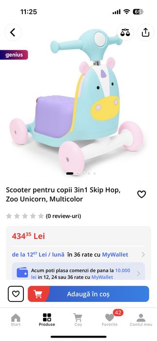 Bicicleta fara pedale SKIP HOP Unicorn