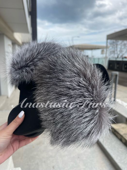 Удобни дамски чехли с естествен пух / косъм лисица