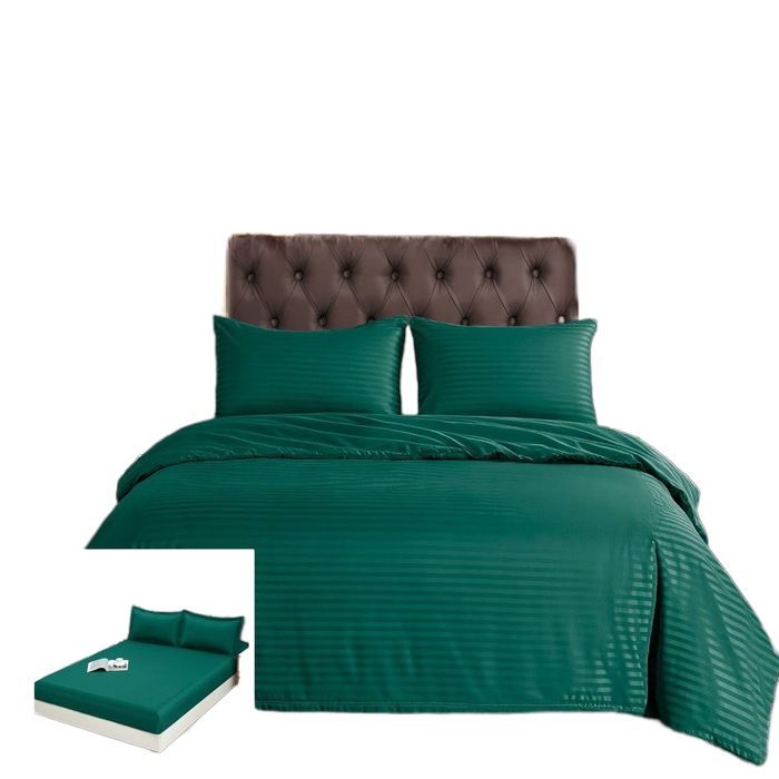 Lenjerie Damasc Cuba Dx018, Damasc, 4 Piese, Cu Elastic, Verde