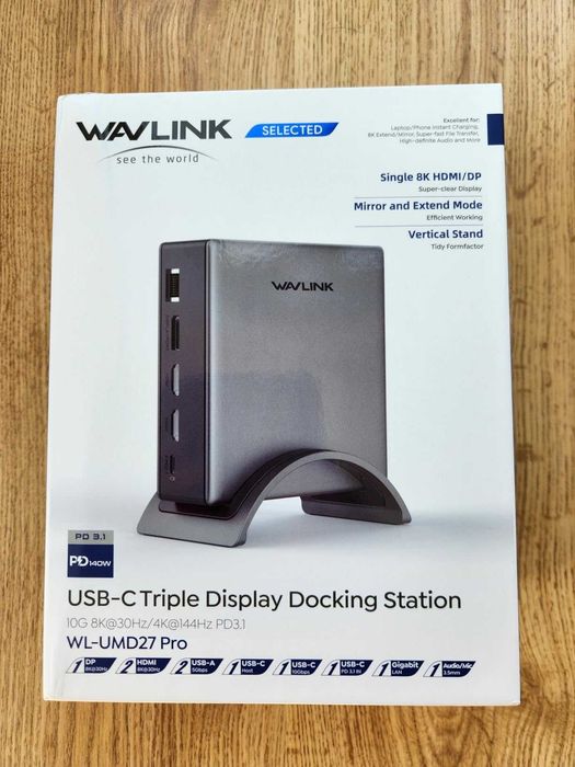 Докинг станция за лаптоп, WAVLINK PD3.1, 2*HDMI + DP, USB-C 10Gb