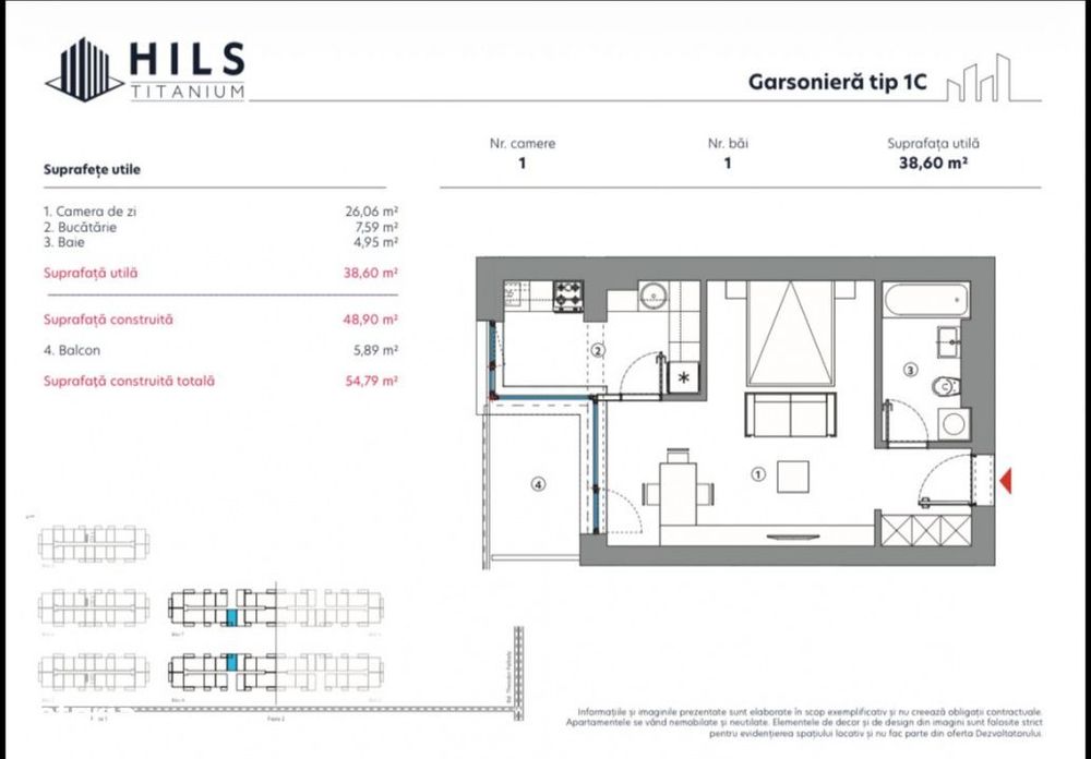 Garsoniera  / Hils Titanium Faza 2 / 10 minute Metrou / Comision 0%