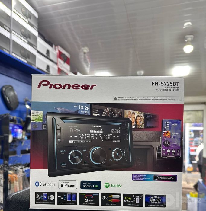Pioneer FH-S725BT Avtomagnitola 1DIN — Bluetooth, USB, CD, Smart Sync,
