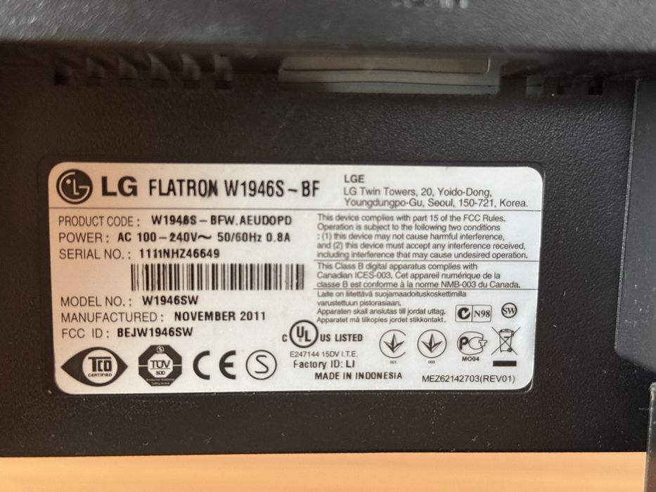 Monitor LG Flatron W1946S, 19