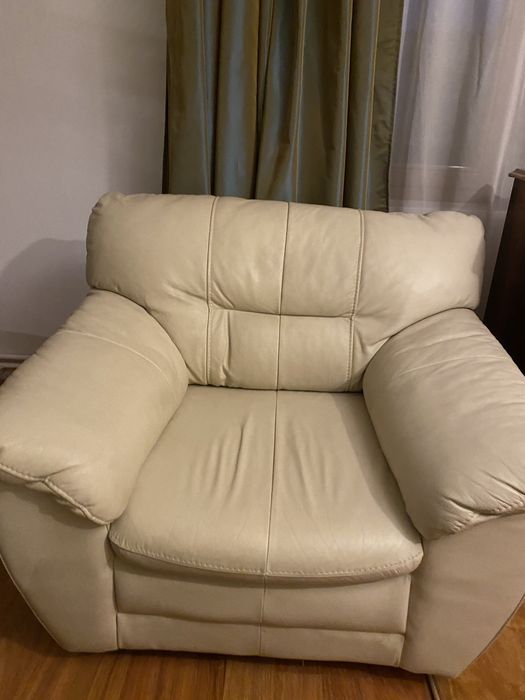 Canapea piele crem bej cu fotolii