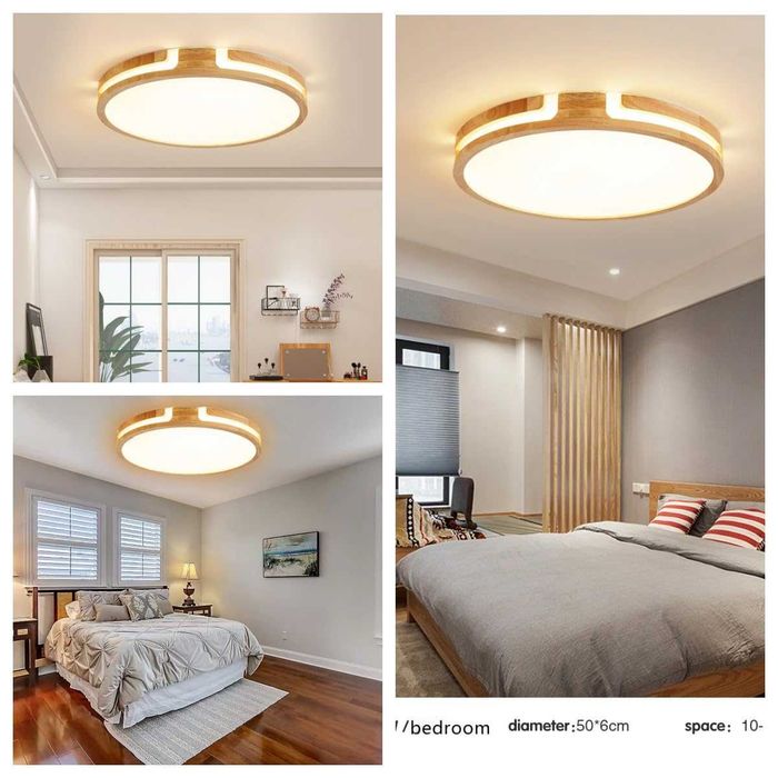 Plafonieră LED din lemn 40 cm, 24W, dimabilă 3000K-6000K, cu telecomandă