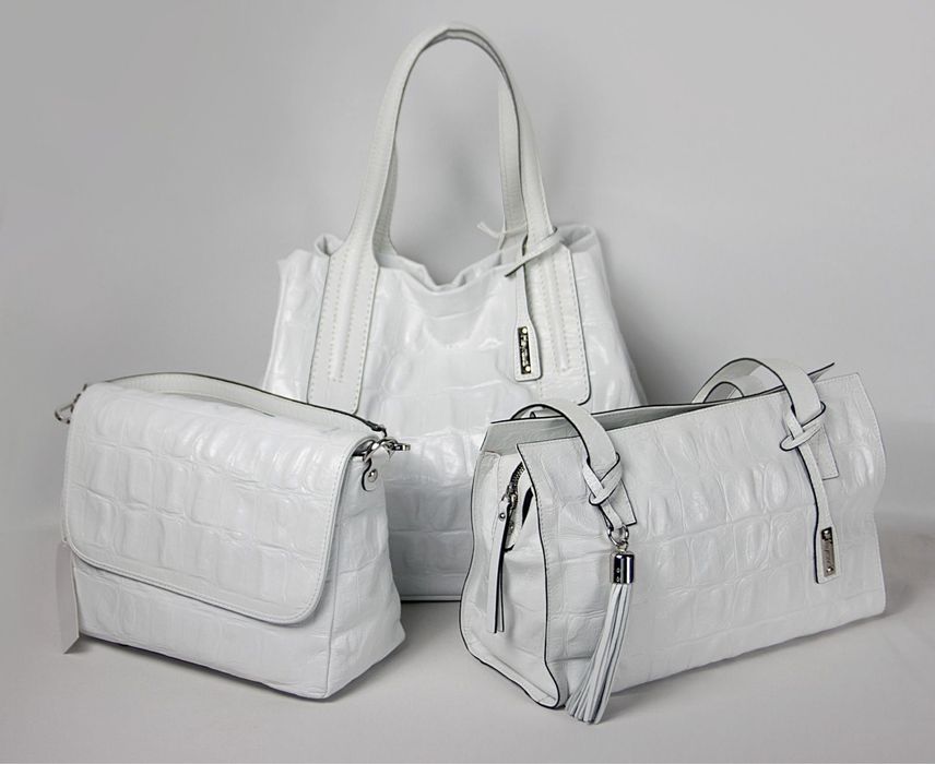 Poseta dame din piele naturala albe