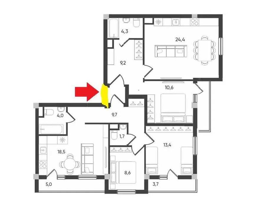 ЖК "Parkent plaza". 5-комнатная, 108.1 м², Паркентский, Корзинка