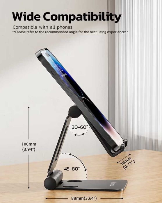 Suport reglabil pentru telefon mobil, pliabil, din aluminiu