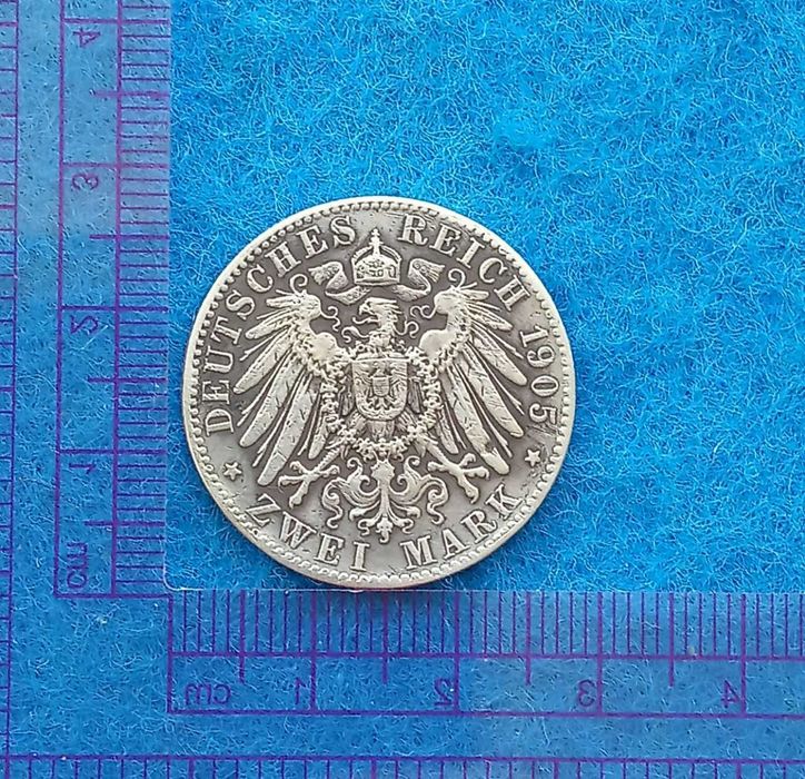 монета серебро Германия 2марки 1905г