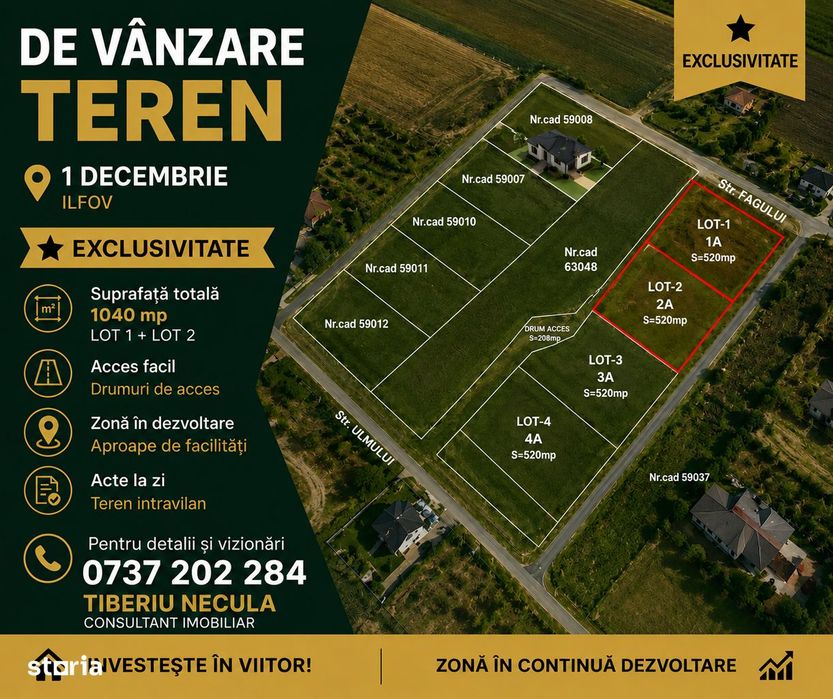 Teren intravilan de vanzare – 1 Decembrie, Ilfov – 1040 mp