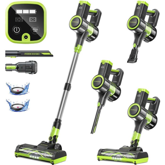 Aspirator fără fir FAMIVAC 40 KPA, model portabil 6-în-1, cu motor brushless, sistem de filtrare în 6 etape și perie de podea în formă de V