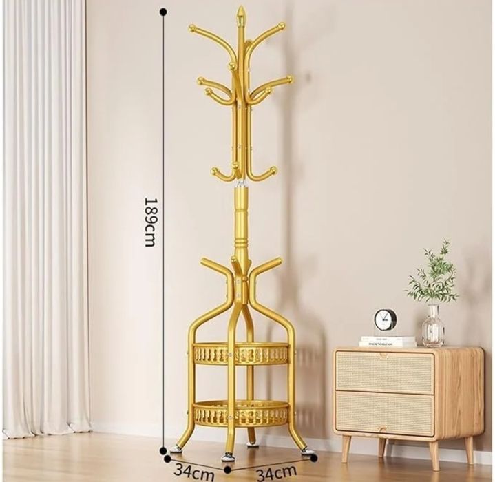 Cuier metalic 31x31x185 cm design modern auriu cu cos depozitare sarcina 15 kg