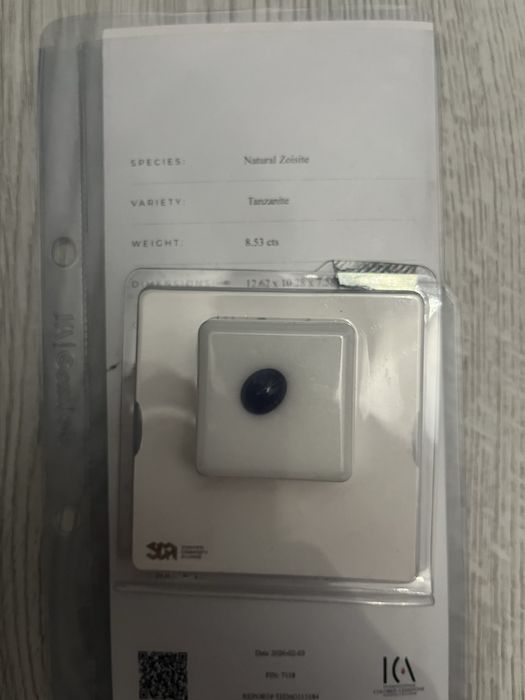 Естествен Танзанит 8.53 карата с сертификат – рядък син камък