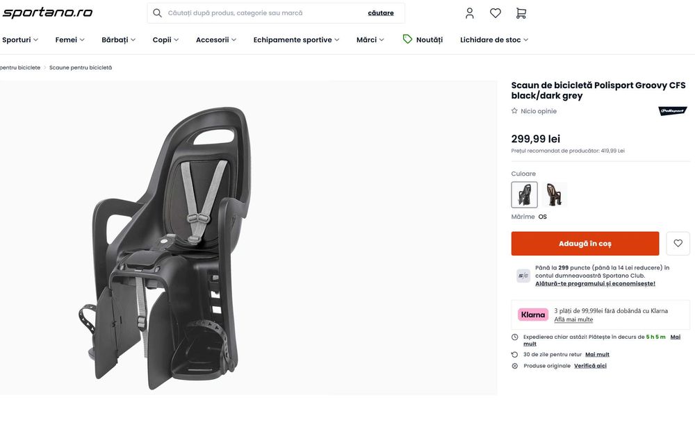 Scaun bicicleta copil Polisport, negru, stare excelenta