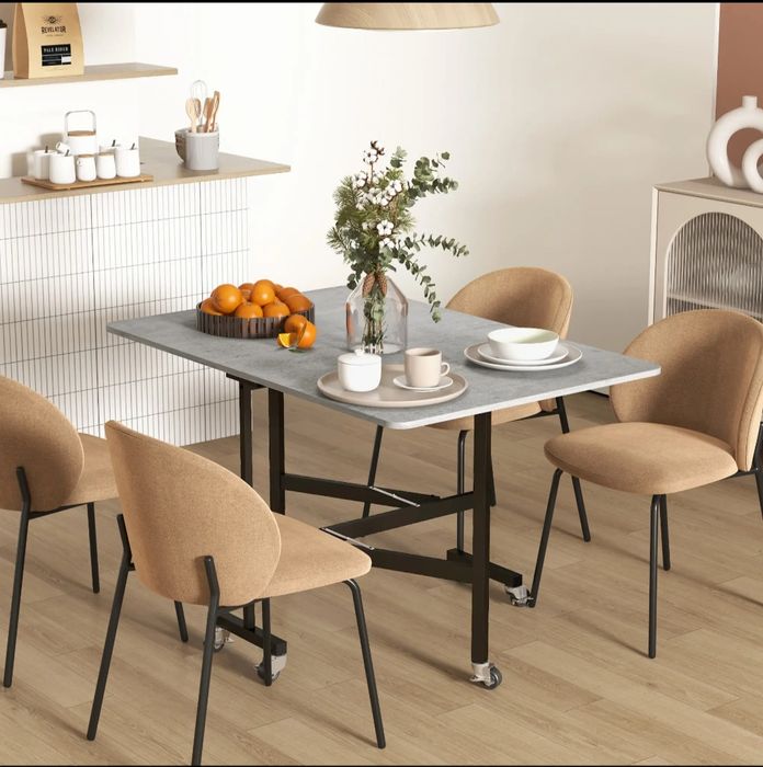HOMCOM сгъваема маса – 120×80 см – НОВА, неразопакована маса за 4-6 души Сгъваема кухненска маса с колела  Сгъваема маса за кухня и хол 120x80x73 см