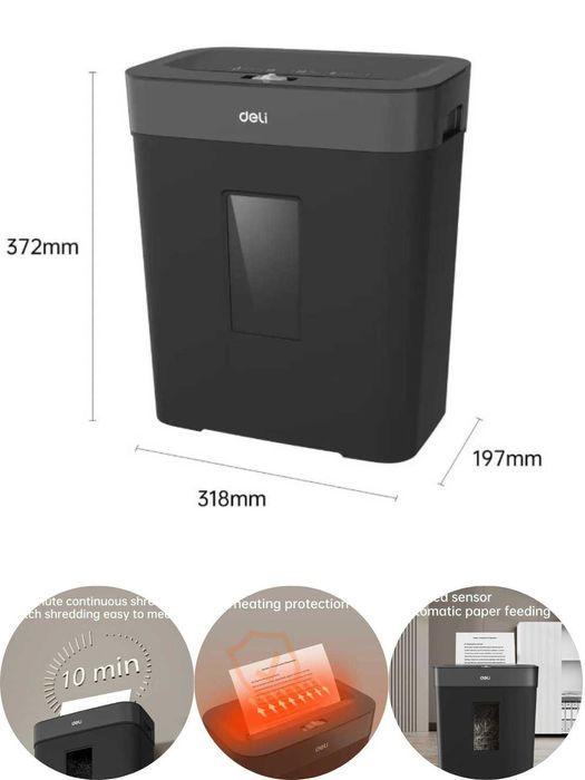 Уничтожитель бумаг Deli ET023, с автоподачей, P-4, 4х25 мм, 8 лст, 15л