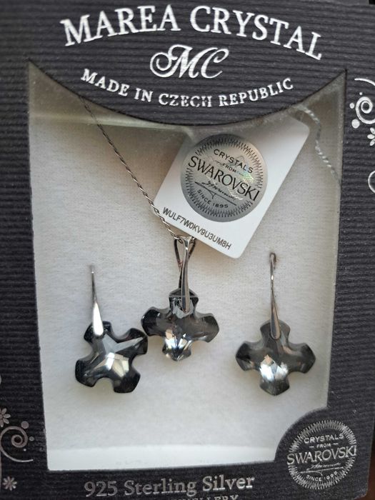 Комплект с кристали Гръцки кръст Swarovski, Silver Night, сребро 925