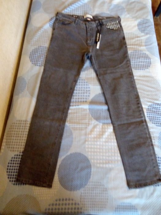 дънки нови RIVER ISLAND UK - W34 L32 модел stretch skinny, тъмно сиви