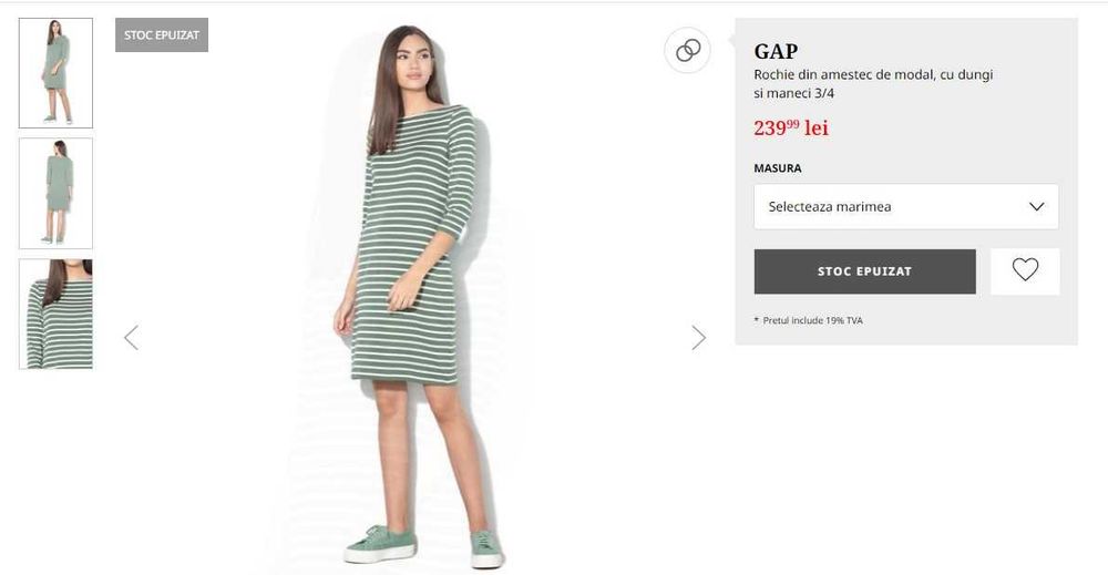 Vand rochiei Gap marimea S cu dungi - verde feriga si alb