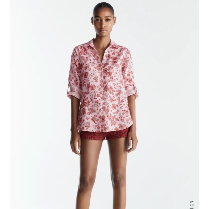 ZARA ленена флорална риза