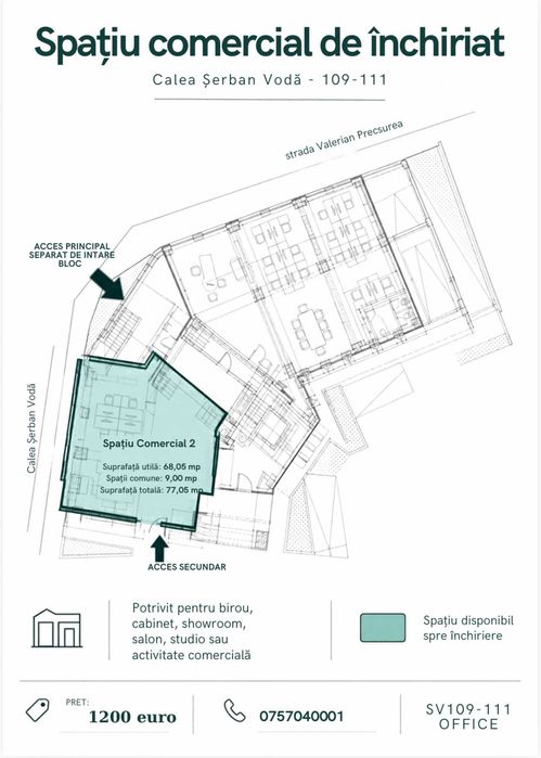 Spatiu Comercial de inchiriat Serban voda 109-111 office  - servicii