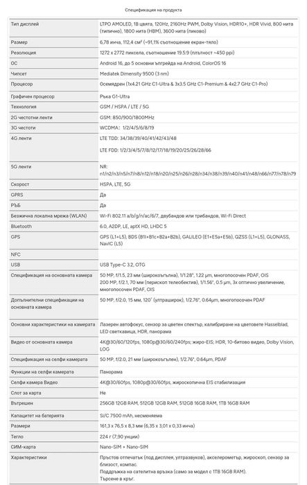 Oppo Find X9 Pro Dual sim 5G, 7500mAh батерия, 2 години гаранция