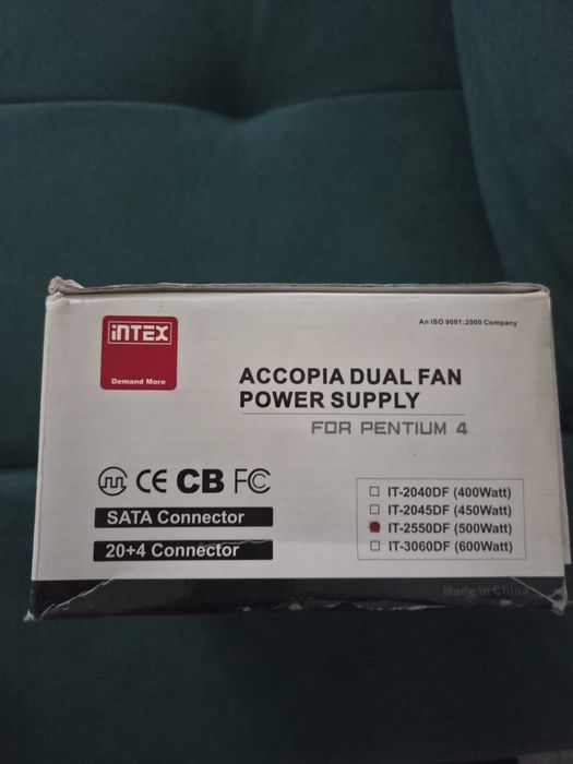 Sursa PC Intex Accopia 500W Dual Fan - Noua la cutie - Retro / P4