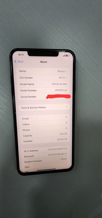iphone XS Max LL/A 256GB Black Bat 77% Aybi Face yoq